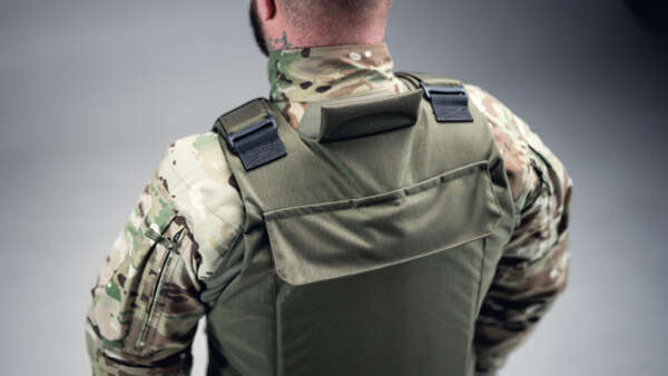 Bulletproof vest, ballistic plate carrier. Back view Back view close two